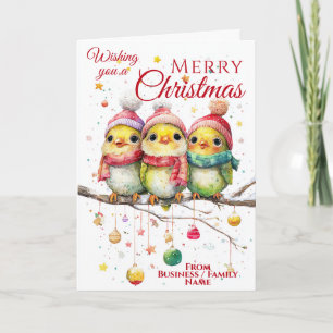 Cartes Pour Fêtes Annuelles Beaux oiseaux de Noël en Casquette d'hiver