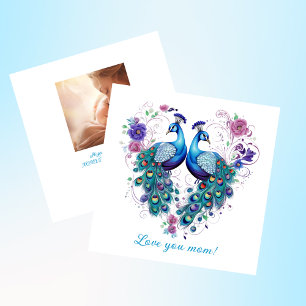 Cartes Pour Fêtes Annuelles Beaux paons floraux paire d'amour vous maman