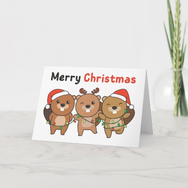 Cartes Pour Fêtes Annuelles Beaver Animaux de Noël Beavers Joyeux Noël H (Devant)