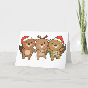 Cartes Pour Fêtes Annuelles Beaver Noël Animaux de Noël Chouette castor Hol
