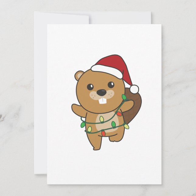 Cartes Pour Fêtes Annuelles Beaver Noël Animaux d'hiver Beaver (Devant)