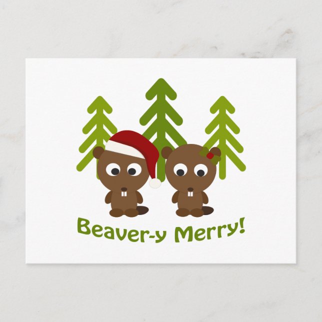 Cartes Pour Fêtes Annuelles Beaver-y Joyeux ! Beavers de Noël (Devant)
