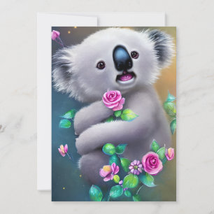Cartes Pour Fêtes Annuelles Bébé adorable Ours Koala avec fleurs