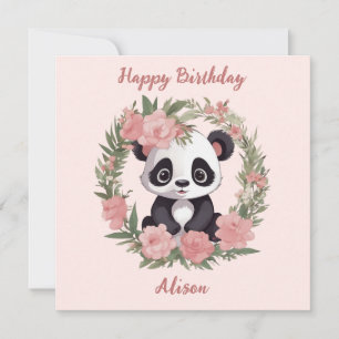 Cartes Pour Fêtes Annuelles Bébé adorable Panda Ours avec fleurs