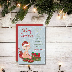 Cartes Pour Fêtes Annuelles Bébé animal de Noël mignon Fox & Red Santa Hat