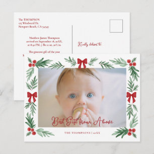 Cartes Pour Fêtes Annuelles Bébé Arcs Rouges Aquarelle Botanique Photo Noël