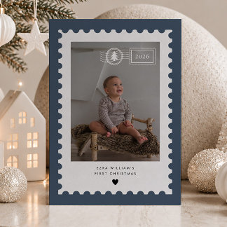 Cartes Pour Fêtes Annuelles Bébé au timbre postal Navy pour son 1er Noël