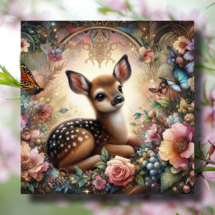 Cartes Pour Fêtes Annuelles Bébé Cerf Mignon Art Nouveau Floral Pâques