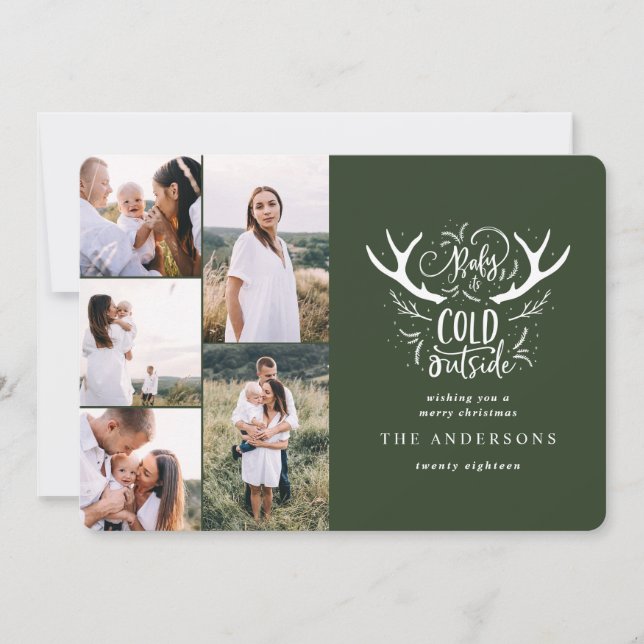 Cartes Pour Fêtes Annuelles Bébé c'est froid cerf multi photo Noël (Devant)