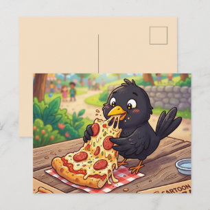 Cartes Pour Fêtes Annuelles Bébé Corbeau Cartoon Mangeant une Pizza