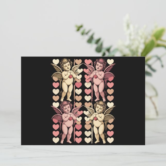 Cartes Pour Fêtes Annuelles Bébé Cupidon Coquette arc Retro Saint Valentin (Debout devant)