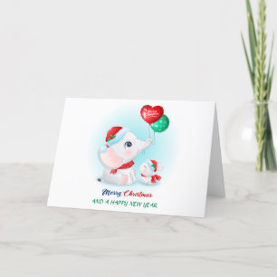 Cartes Pour Fêtes Annuelles Bébé de Noël adorable Eléphant Bébé Bunny Père Noë