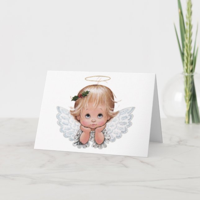 Cartes Pour Fêtes Annuelles Bébé de Noël mignon tête d'ange dans les mains (Devant)