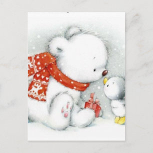 Cartes Pour Fêtes Annuelles Bébé de Noël Ours polaire Baiser Oiseau