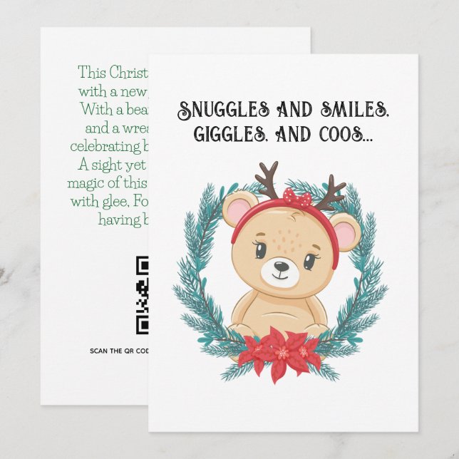 Cartes Pour Fêtes Annuelles Bébé d'ours personnalisé Premier Noël QR Code Salu (Devant / Derrière)