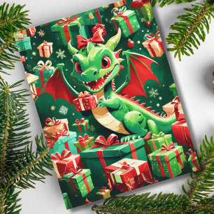 Cartes Pour Fêtes Annuelles Bébé Dragon Avec Tous Les Cadeaux De Noël ai