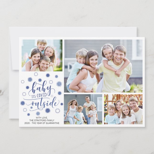 Cartes Pour Fêtes Annuelles BÉBÉ Drôle C'EST COVID DEHORS DE 4 Photos (Devant)