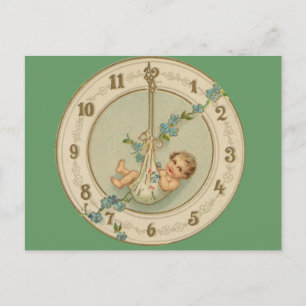 Cartes Pour Fêtes Annuelles Bébé du Nouvel An Horloge Vintage