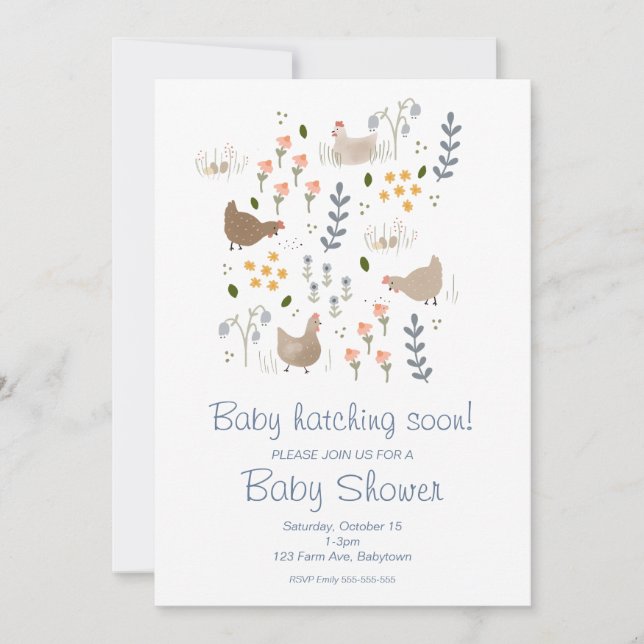 Cartes Pour Fêtes Annuelles Bébé éclosion Bientôt Baby shower de poulet Invita (Devant)
