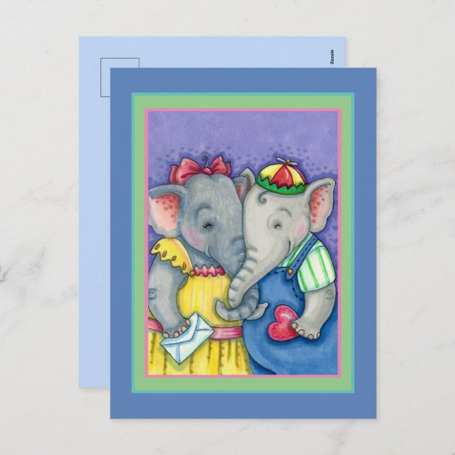 CARTES POUR FÊTES ANNUELLES BÉBÉ ÉLÉPHANTS PREMIER AMOUR, PACHYDERME MILIEUX (Devant / Derrière)