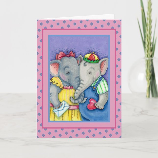 CARTES POUR FÊTES ANNUELLES BÉBÉ ÉLÉPHANTS PREMIER AMOUR, PACHYDERME MILIEUX (Devant)