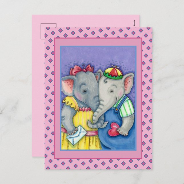 CARTES POUR FÊTES ANNUELLES BÉBÉ ÉLÉPHANTS PREMIER AMOUR, PACHYDERME MILIEUX (Devant / Derrière)