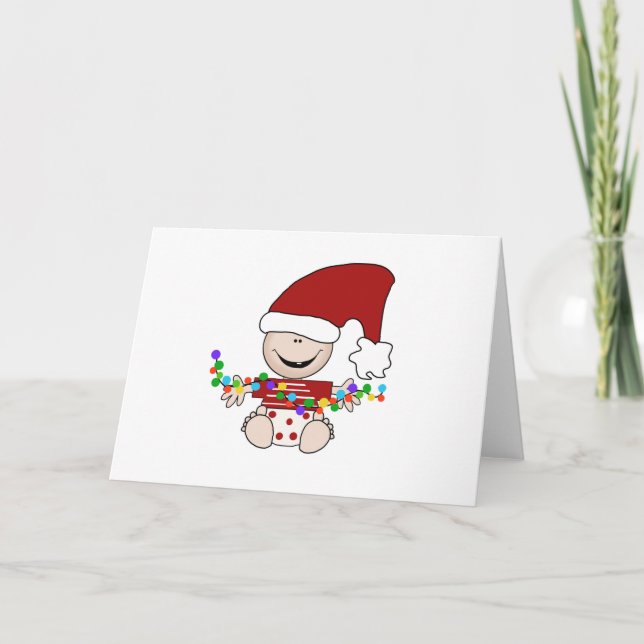Cartes Pour Fêtes Annuelles Bébé Elfe Avec T-Shirts Lumineux et Cadeaux (Devant)