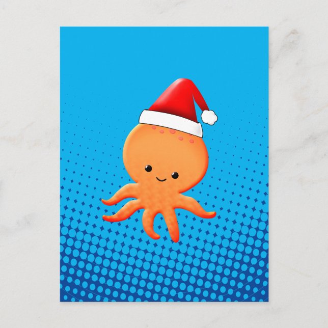 Cartes Pour Fêtes Annuelles Bébé en caricature mignonne Octopus Santas Casquet (Devant)