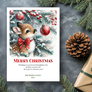 Cartes Pour Fêtes Annuelles Bébé faon personnalisé Scène hivernale aquarelle