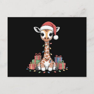 Cartes Pour Fêtes Annuelles Bébé girafe chapeau de Père Noël lumières de Noël