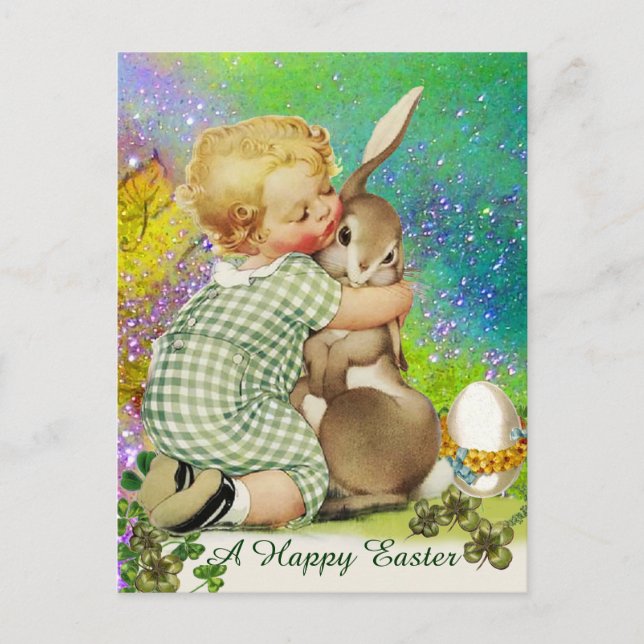 CARTES POUR FÊTES ANNUELLES BÉBÉ HUGGING BUNNY DE PÂQUES EN PURPLE ÉCLAIRAGE V (Devant)