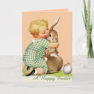 Cartes Pour Fêtes Annuelles BÉBÉ HUGGING PÂQUES BUNNY, Rose