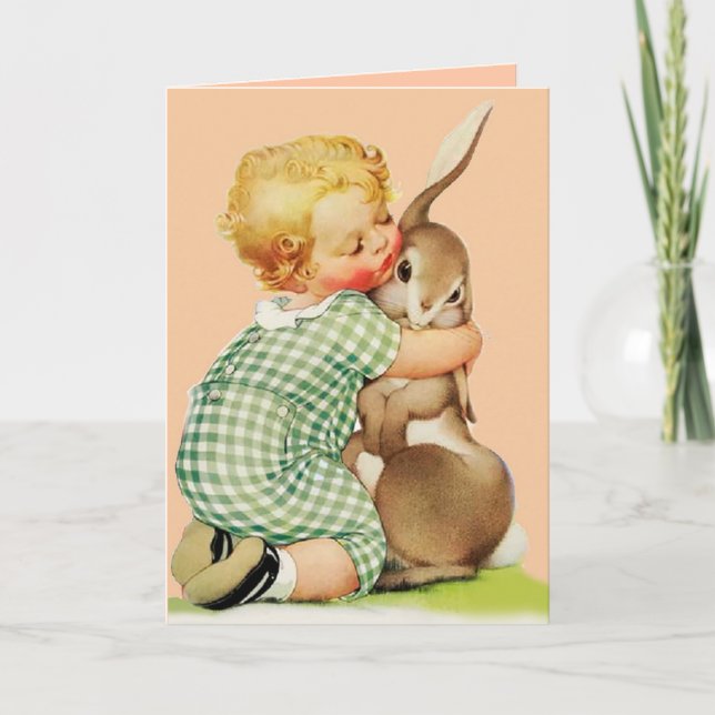 Cartes Pour Fêtes Annuelles BÉBÉ HUGGING PÂQUES BUNNY, Rose (Devant)