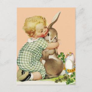 Cartes Pour Fêtes Annuelles BÉBÉ HUGGING PÂQUES BUNNY, Rose
