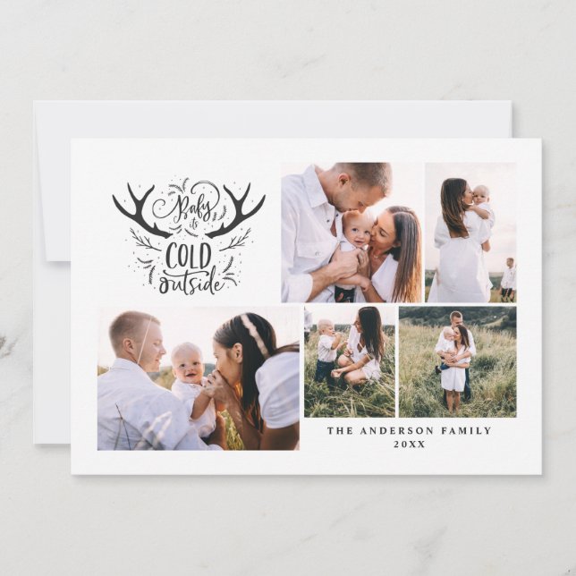 Cartes Pour Fêtes Annuelles Bébé il fait froid à l'extérieur du cerf Noël (Devant)