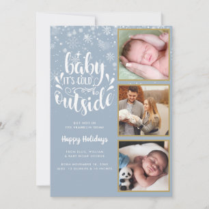 Cartes Pour Fêtes Annuelles Bébé il fait froid dehors Bleu 3 Photo Naissance