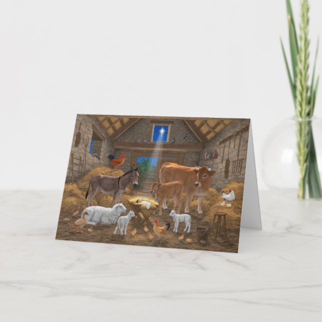 Cartes Pour Fêtes Annuelles Bébé Jésus Manger Nativité de Noël (Devant)