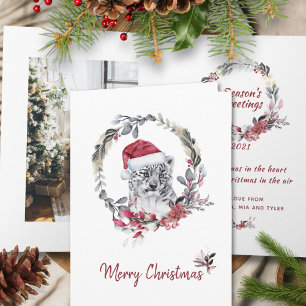 Cartes Pour Fêtes Annuelles Bébé léopard aquarelle une photo Joyeux Noël