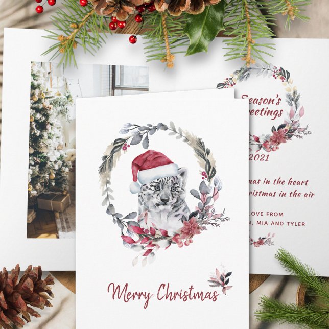 Cartes Pour Fêtes Annuelles Bébé Léopard Aquarelle Une Photo Joyeux Noël (Créateur téléchargé)