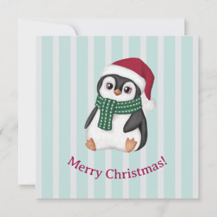 Cartes Pour Fêtes Annuelles Bébé manchot mignon portant un chapeau de Père Noë
