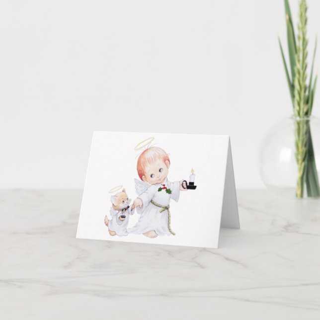 Cartes Pour Fêtes Annuelles Bébé mignon Ange Et Chat (Devant)
