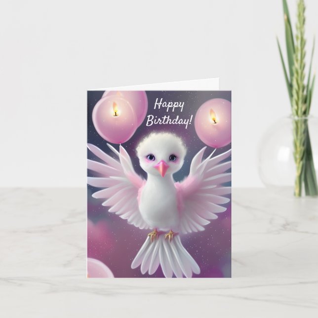 Cartes Pour Fêtes Annuelles Bébé mignon blanc et rose Anniversaire (Devant)