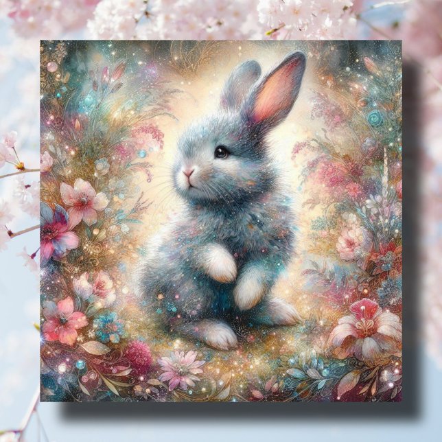 Cartes Pour Fêtes Annuelles Bébé mignon Bunny Pastel Fleurs Pâques chrétiennes (Créateur téléchargé)