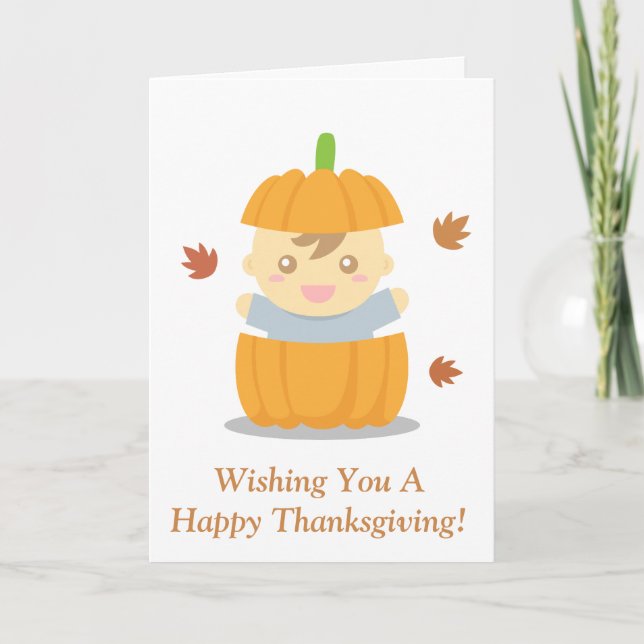 Cartes Pour Fêtes Annuelles Bébé mignon en Citrouille, Bon thanksgiving (Devant)