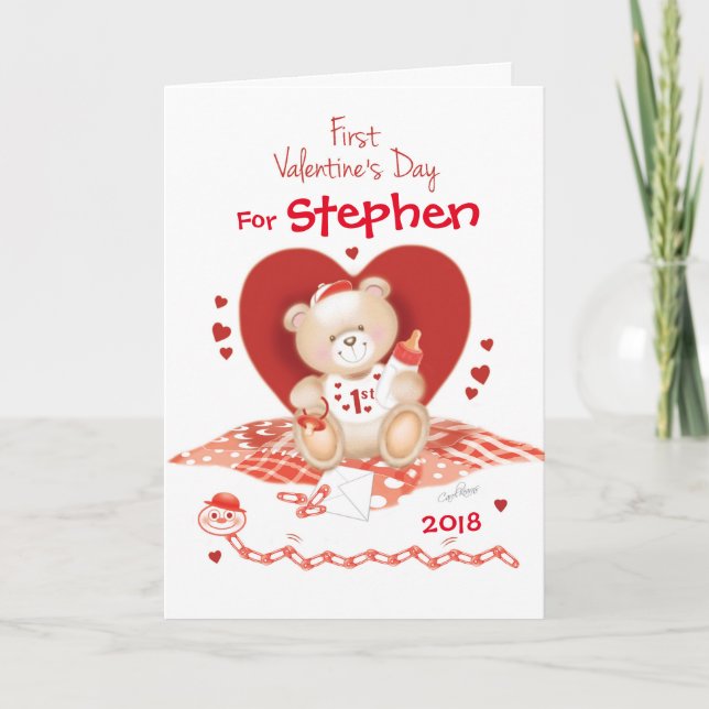 Cartes Pour Fêtes Annuelles Bébé mignon garçon Teddy le 1er (Devant)