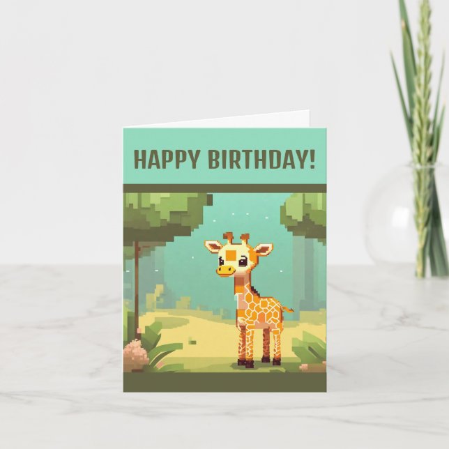 Cartes Pour Fêtes Annuelles Bébé mignon Giraffe Pixel Art (Devant)