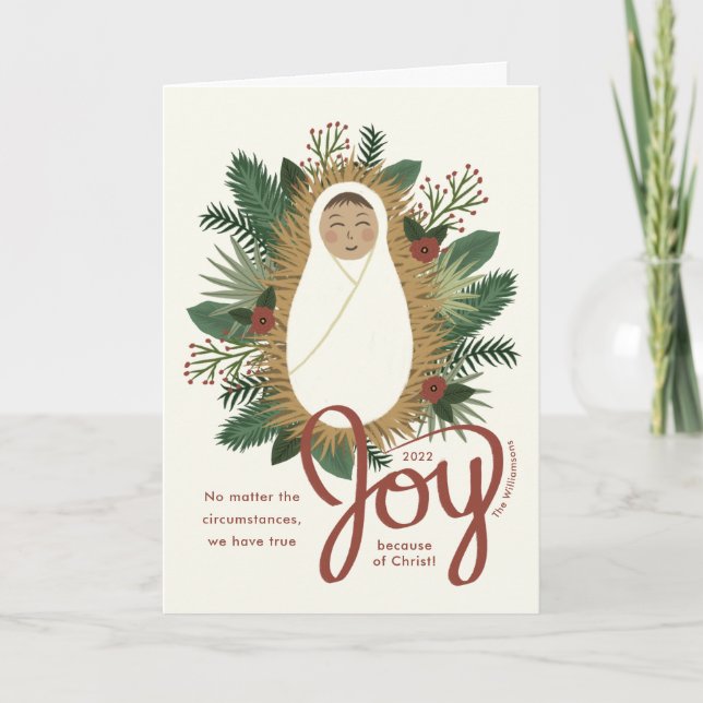 Cartes Pour Fêtes Annuelles Bébé mignon Jésus Script Joie Nativité Noël (Devant)