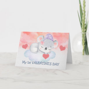 Cartes Pour Fêtes Annuelles Bébé mignon Koala Ours Premier Saint Valentin