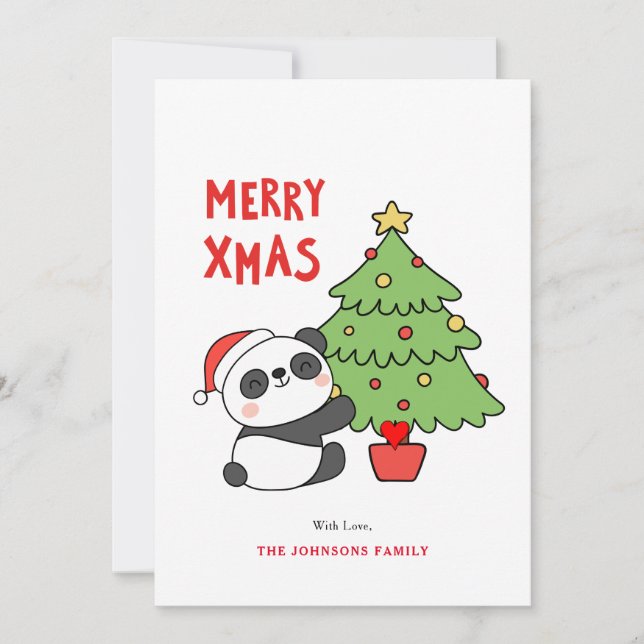 Cartes Pour Fêtes Annuelles Bébé mignon Ours Panda Avec Arbre De Noël (Devant)
