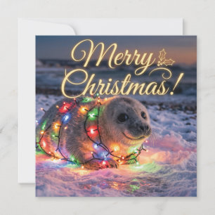 Cartes Pour Fêtes Annuelles Bébé phoque mignon enveloppé de guirlandes de Noël